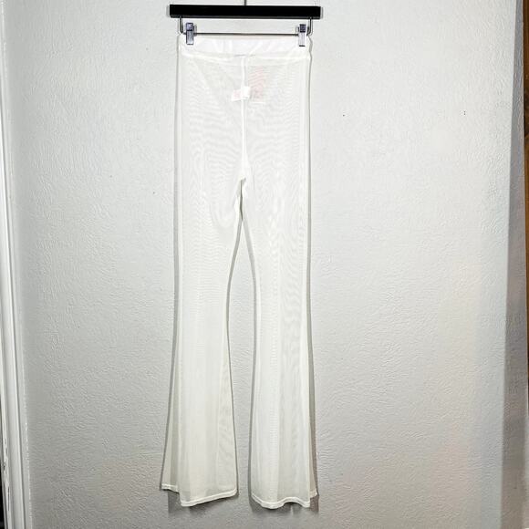 NEW! Boohoo Mesh Panel Flare Trouser Casual Sheer White Pant Pants - 4 - Picture 4 of 4